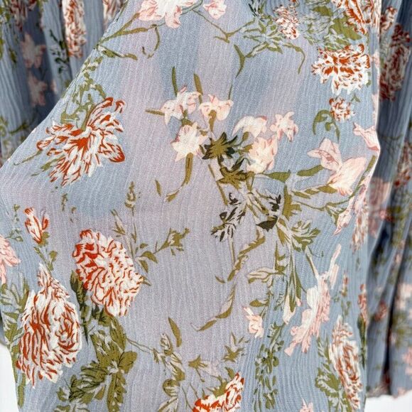 Altar'd State Blue Floral Long Balloon Sleeve Top, Sz Small, Boho Shabby Chic - Picture 11 of 11